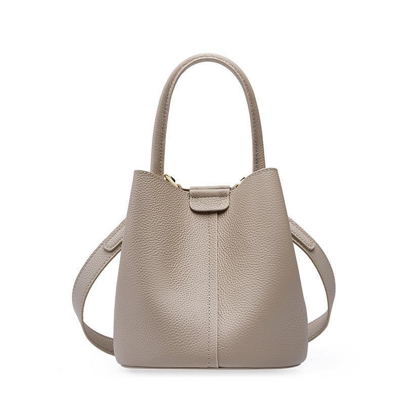Mariza Beuteltasche in Taupe Grau Echt Leder Damen Handtasche Litschi Muster - Angeleyes & Beauty