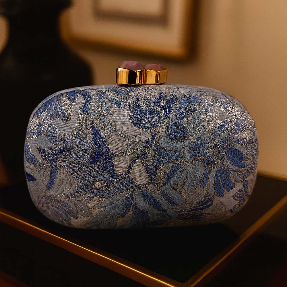 Elisabeth Retro Dinner Clutch in Blautönen – Ovale Damen-Abendtasche von Angeleyes & Beauty