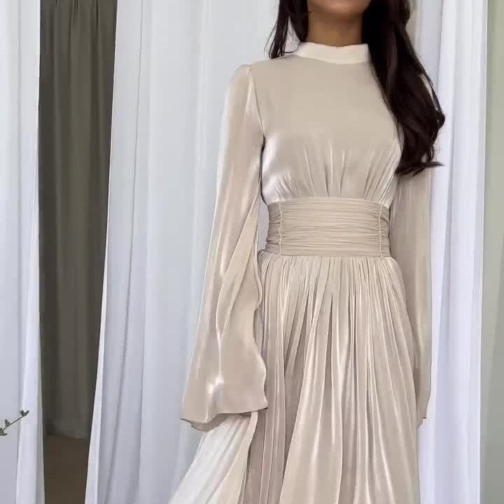 Rachel – Elegantes Langarmkleid mit Faltendetails in 3 Farben