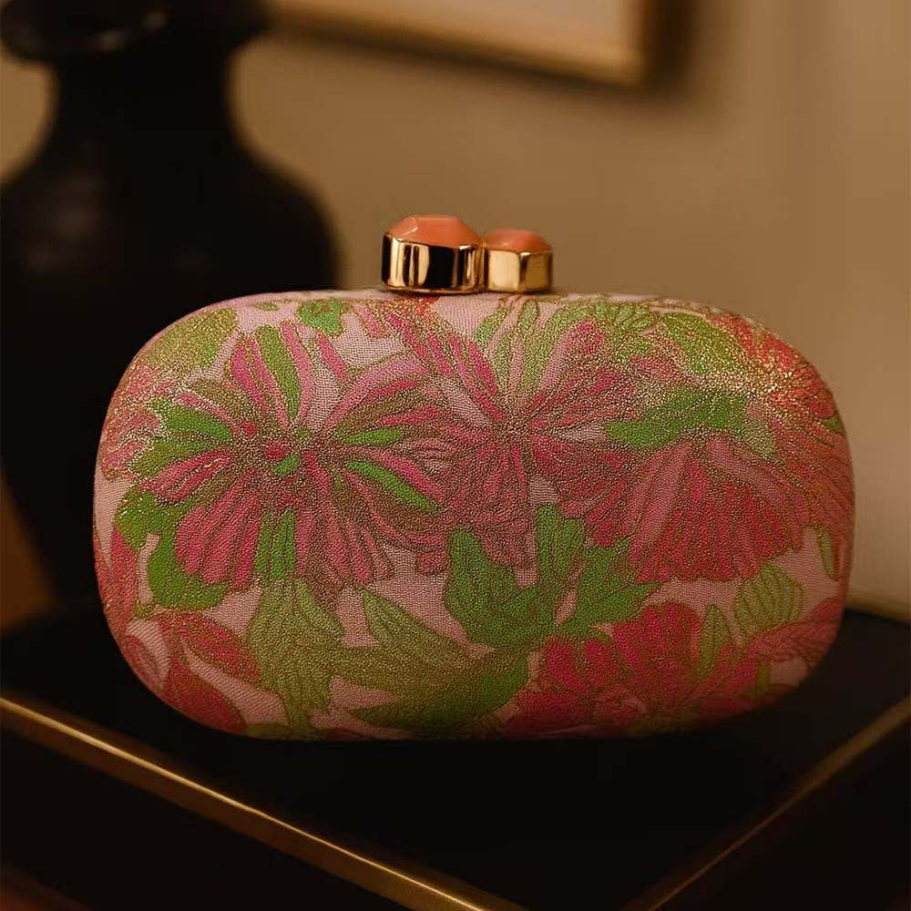 Elisabeth Retro Dinner Clutch in Pink & Grün – Ovale Damen-Abendtasche von Angeleyes & Beauty