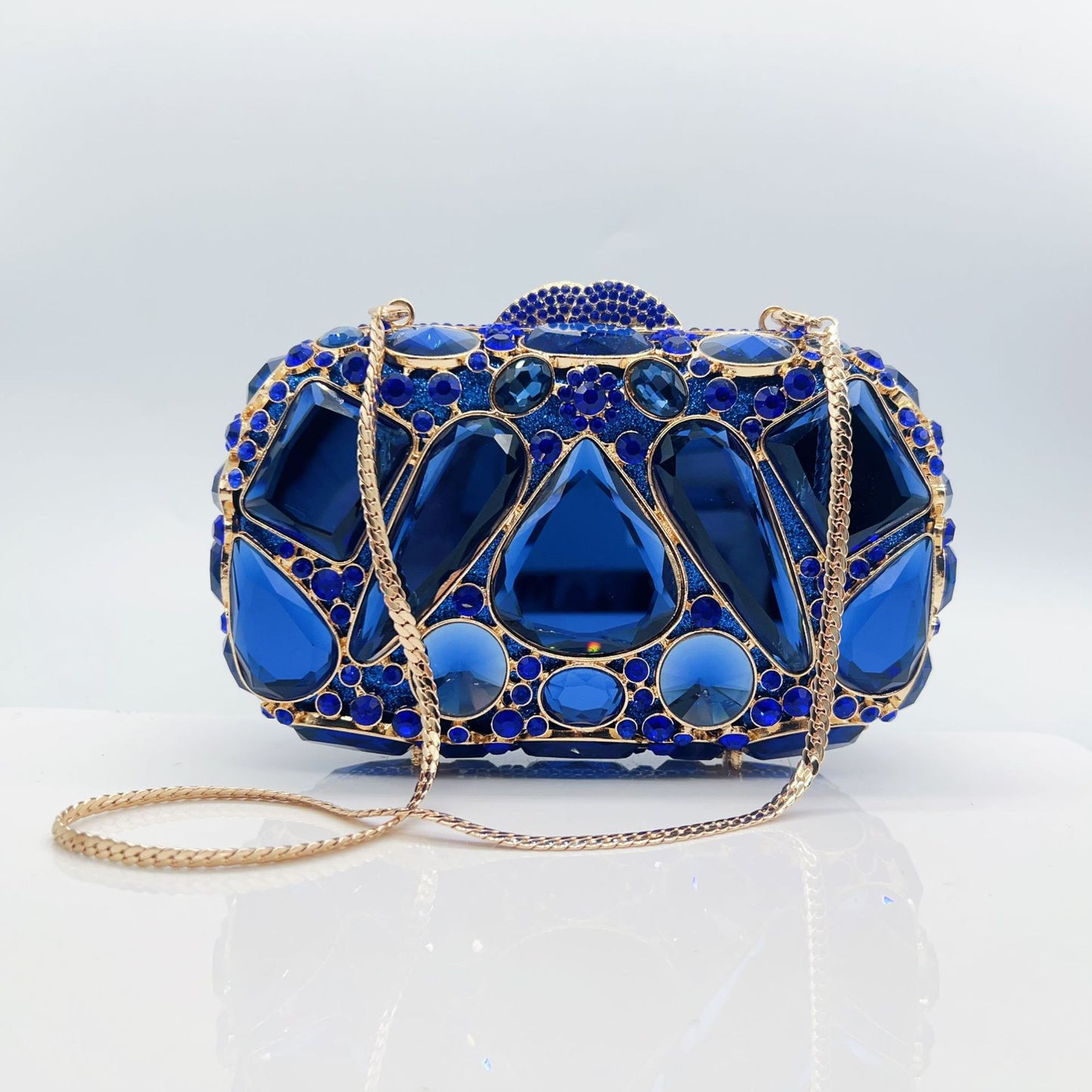 Kathrine Abend-Clutch in  Gold - Royal Blau mit Glasstrass – Elegante Damen-Clutch von Angeleyes & Beauty
