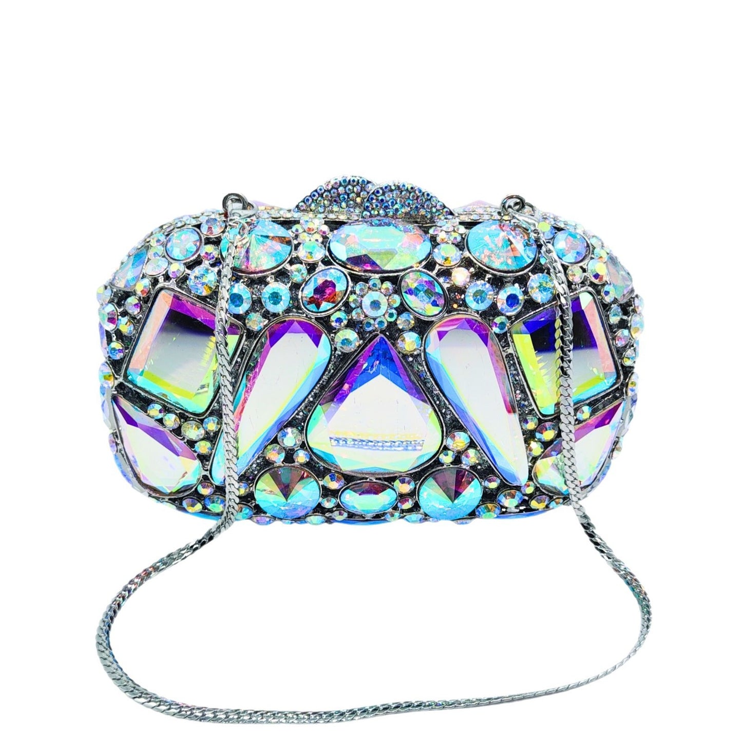 Kathrine Abend-Clutch in Aqua Marine mit Glasstrass – Elegante Damen-Clutch von Angeleyes & Beauty mit Kette