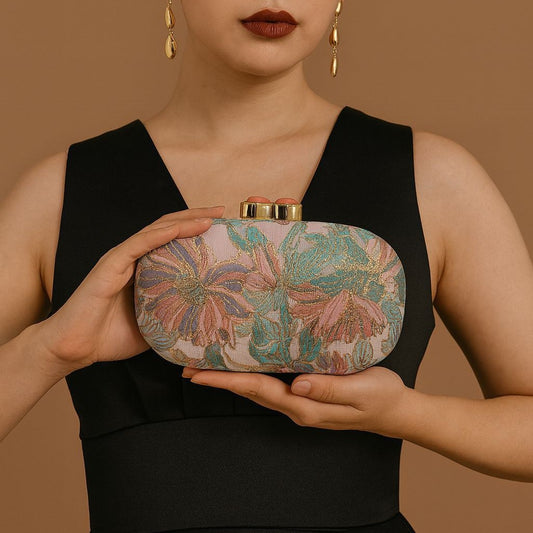 Elisabeth Retro Dinner Clutch in Türkis / Rosa – Ovale Damen-Abendtasche von Angeleyes & Beauty