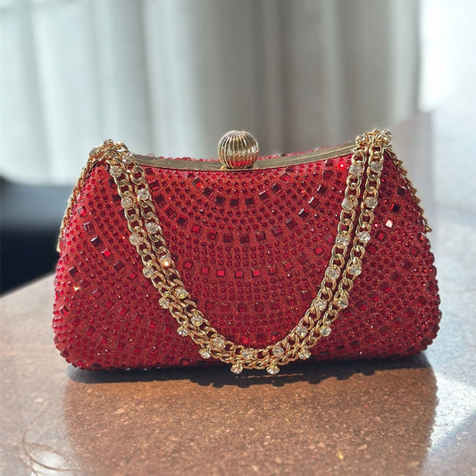 Theresa Diamant Clutch in Gold / Weinrot – Funkelnde Braut-Handtasche mit Strass von Angeleyes & Beauty