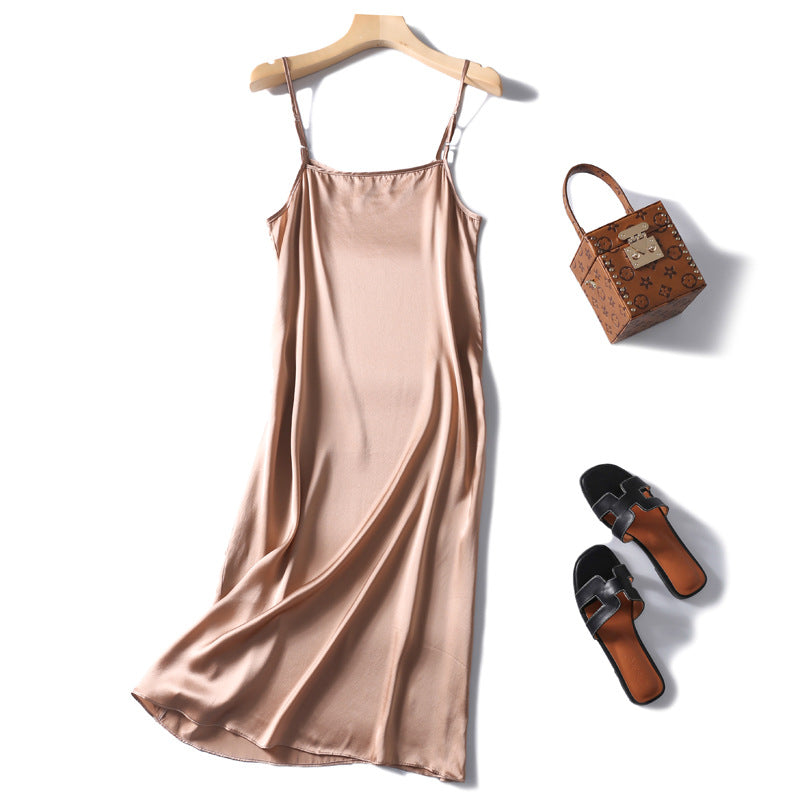 Leyla Satin-Kleid Champagner – Elegantes Trägerkleid | Angeleyes & Beauty