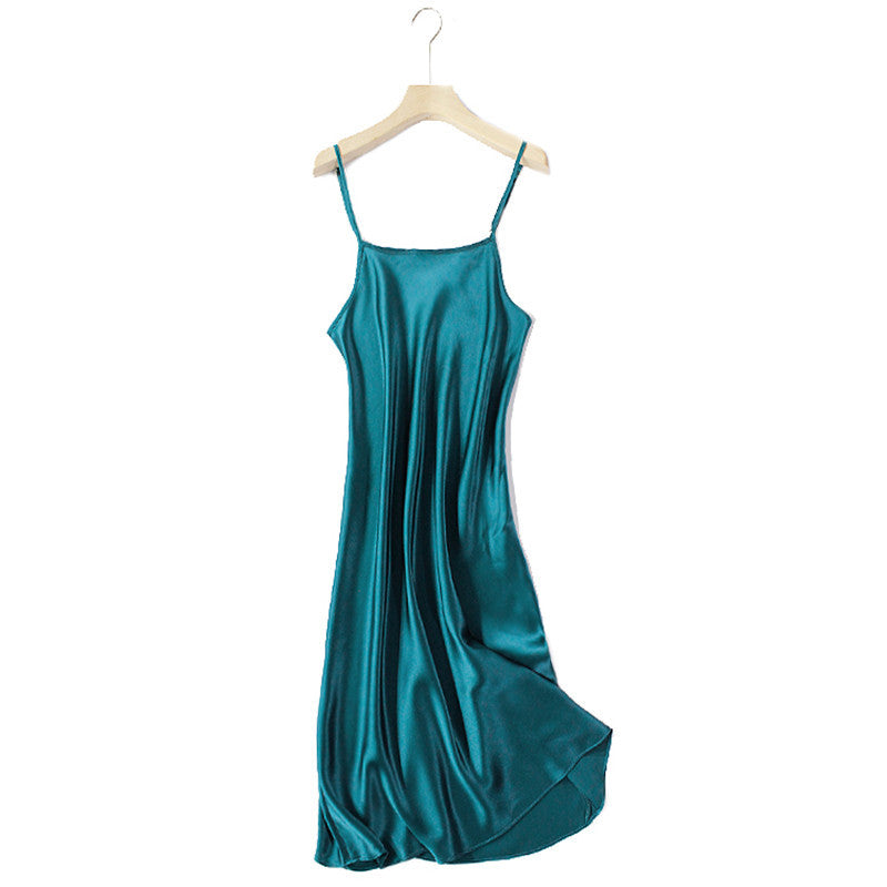 Leyla Satin-Kleid Petrol – Elegantes Trägerkleid | Angeleyes & Beauty