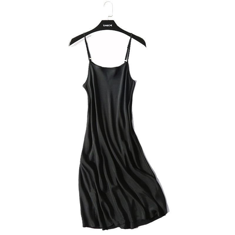 Leyla Satin-Kleid Schwarz – Elegantes Trägerkleid | Angeleyes & Beauty