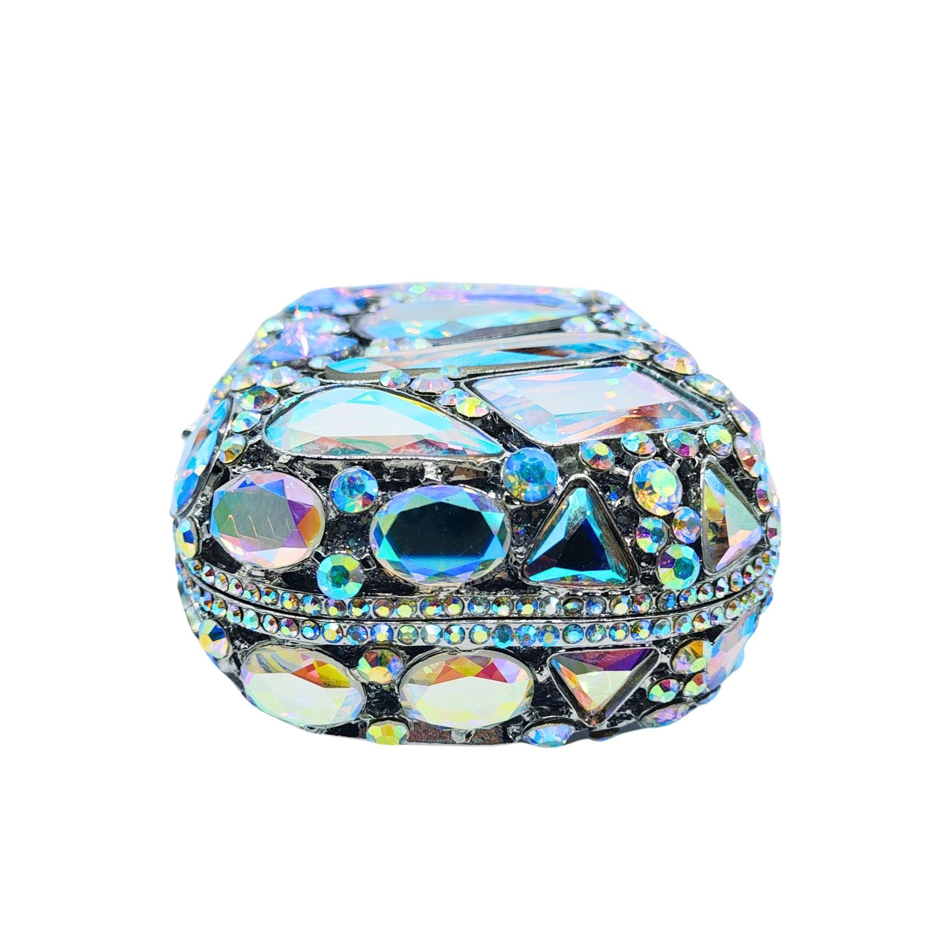 Kathrine Abend-Clutch in Aqua Marine mit Glasstrass – Elegante Damen-Clutch von Angeleyes & Beauty Seitenprofil