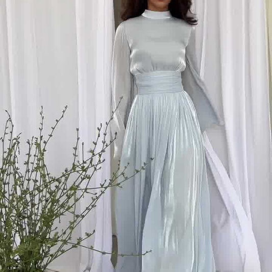 Rachel – Elegantes Langarmkleid mit Faltendetails in 3 Farben